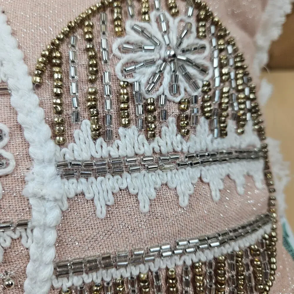 2 Bunny Boulevard Pastel Pink Easter Egg 14in Beaded Toss Pillows Easter Pink
